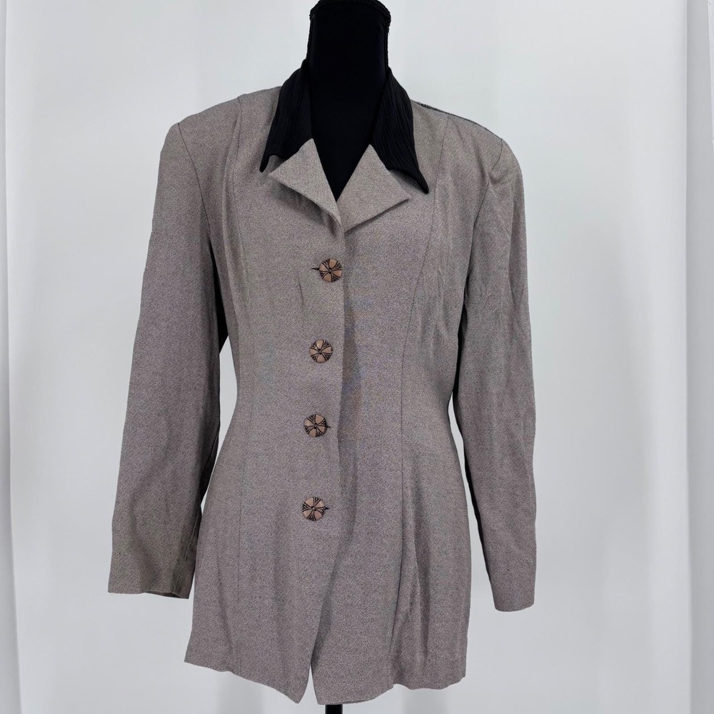 VTG menu 90's Tailored Blazer Beige lace buttons Dark Academia Office Siren